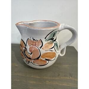 Davis Pottery Handmade Small Pitcher/Creamer Floral Motif 4in Tall